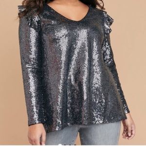 Lane Bryant Black Sequin Cold Shoulder Shirt